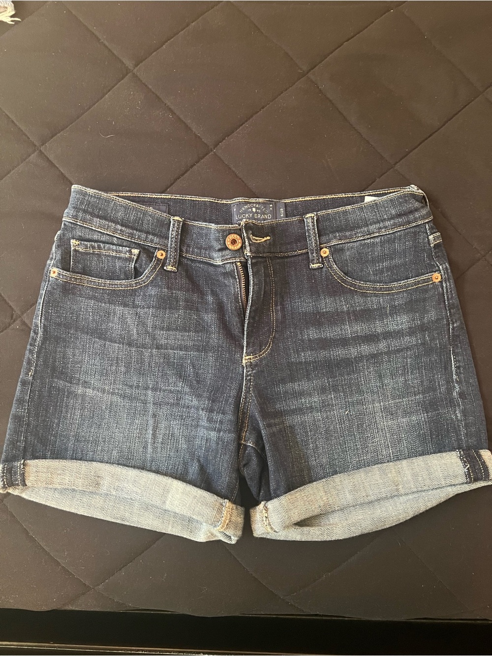 Lucky Brand Dark Blue Rolled-Cuff Denim Shorts